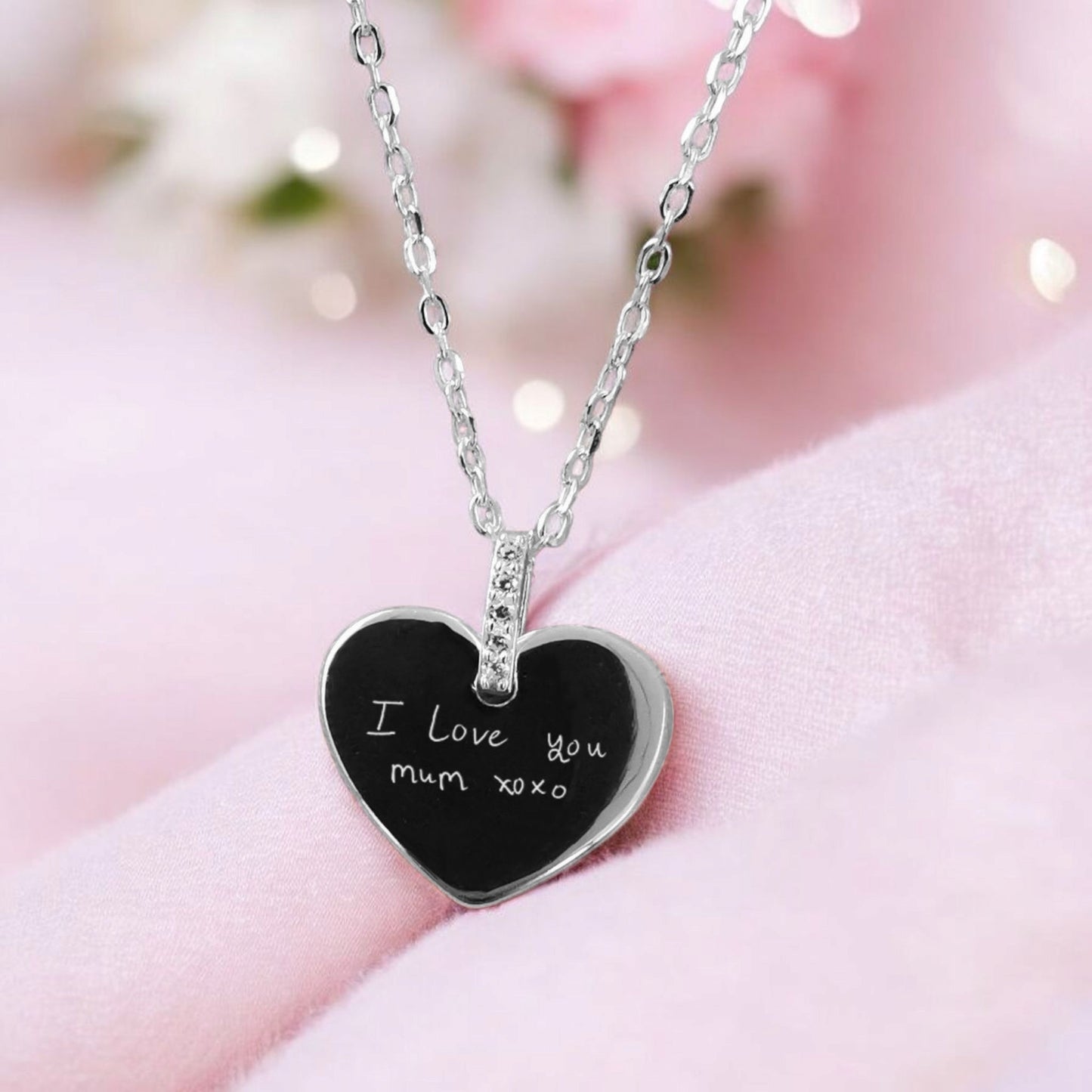 Keep Them Close Forever — Sterling Silver Heart Necklace, Engraved with Their Actual Handwriting
