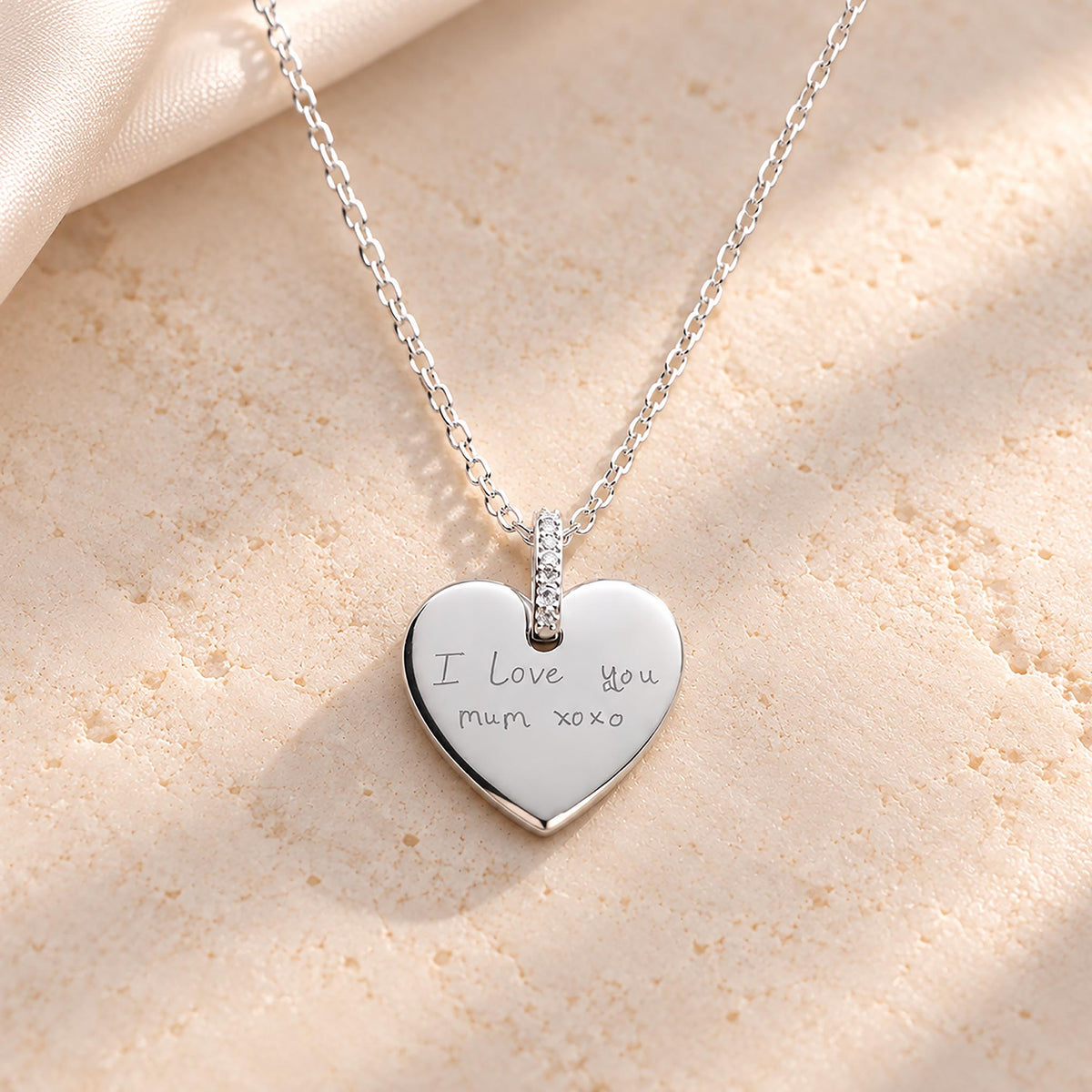 Keep Their Words Close — Child Loss Memorial Necklace, Sterling Silver Heart Engraved with Your Child’s Handwriting
