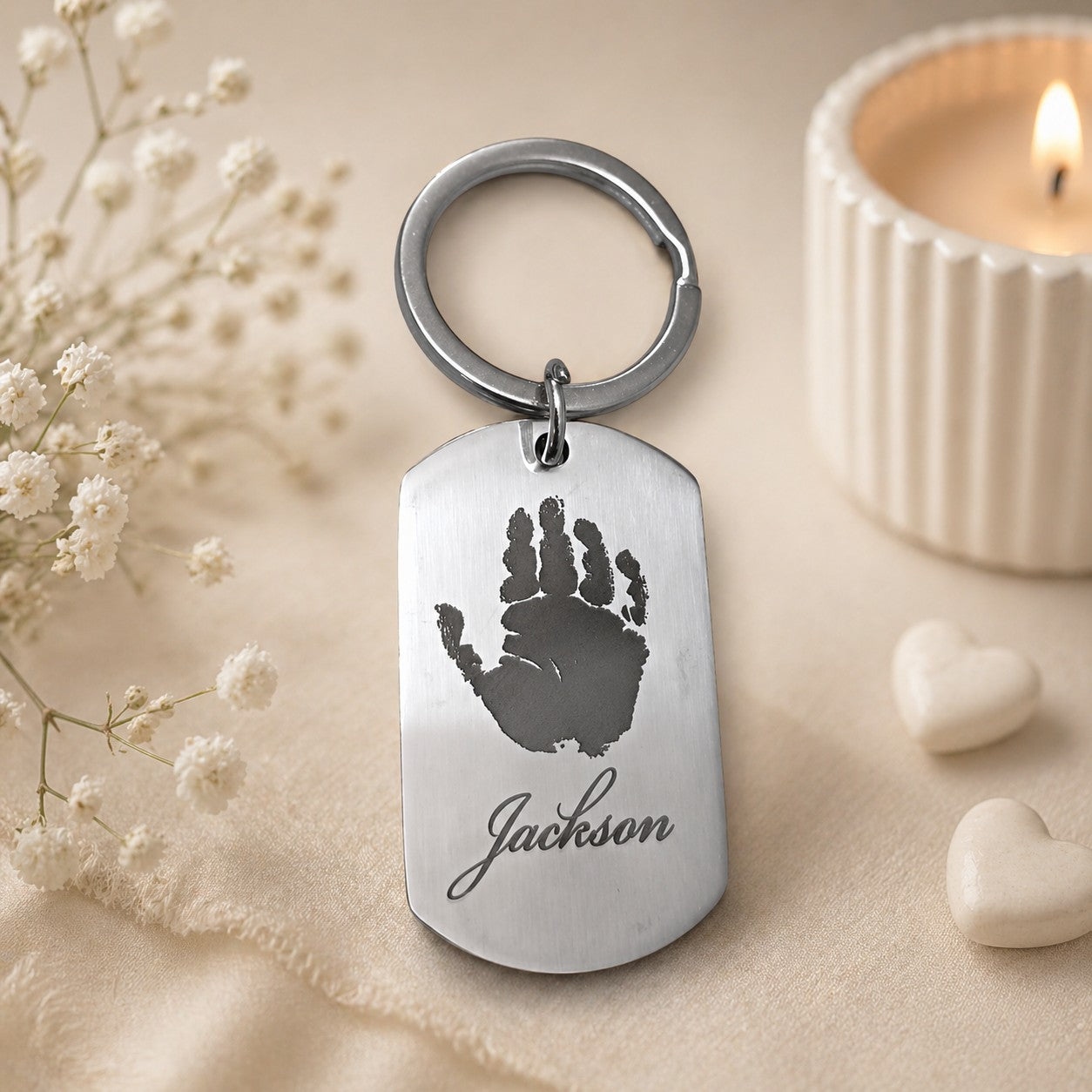 Baby Handprint Keyring (Actual Handprint) — Personalised Memorial Keepsake