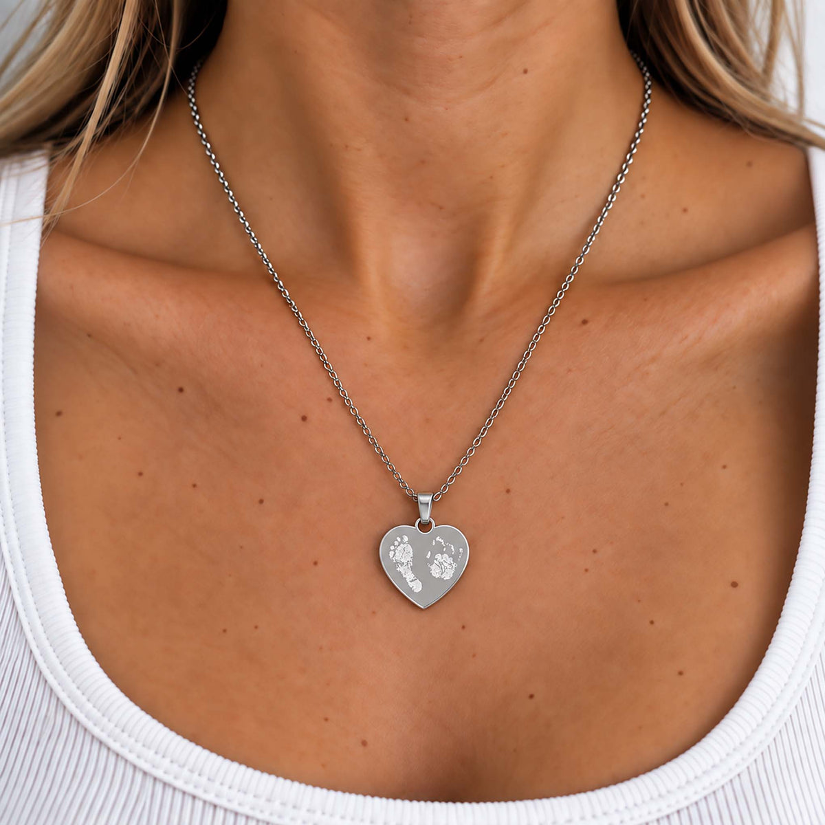 Personalised Baby Loss & Twin Loss Memorial Necklace – Double Footprint or Handprint Engraving