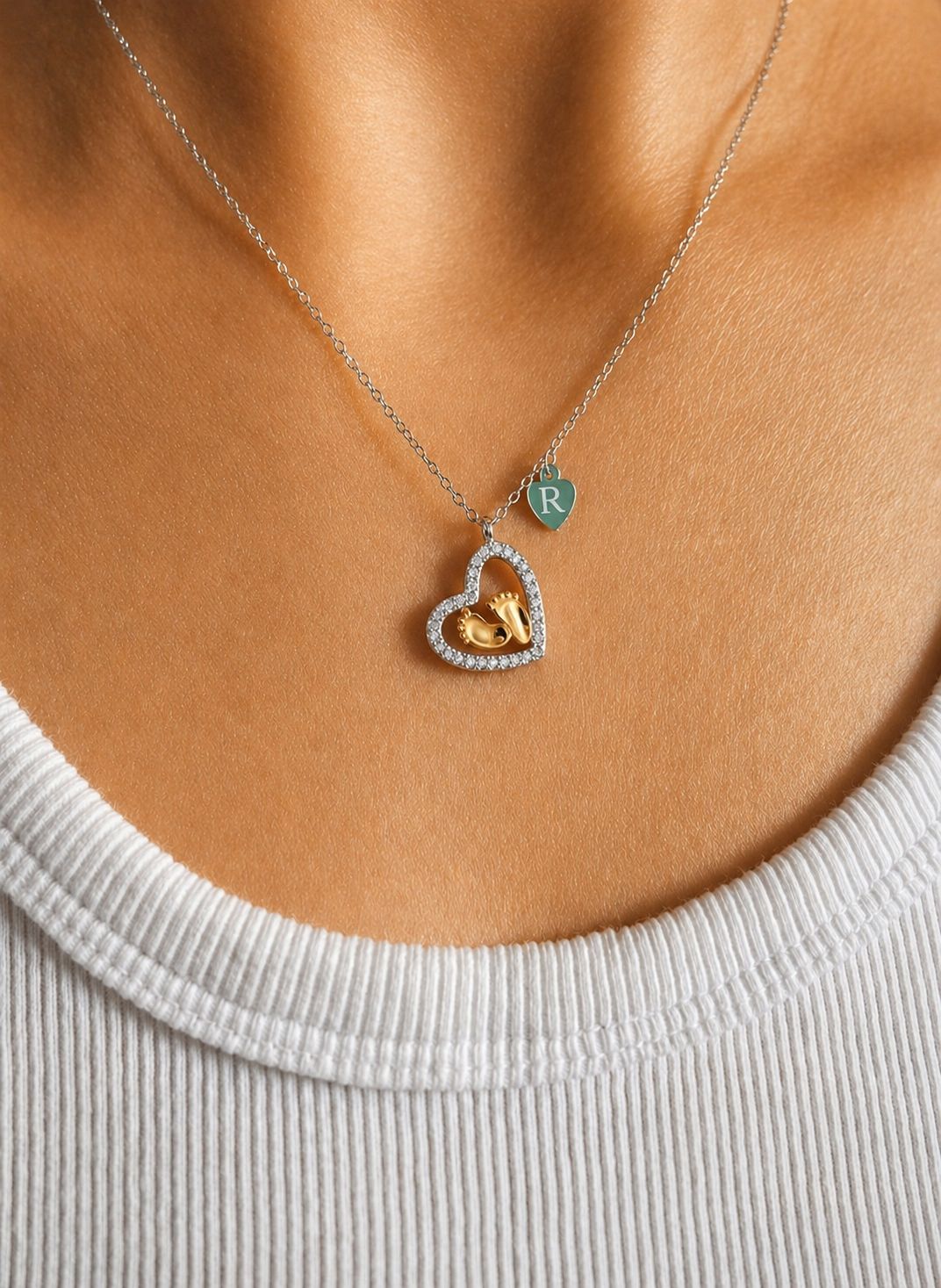 Forever Mine - Baby Loss Memorial Necklace – Rose Gold Baby Feet with Engraved Initial, Sterling Silver Keepsake