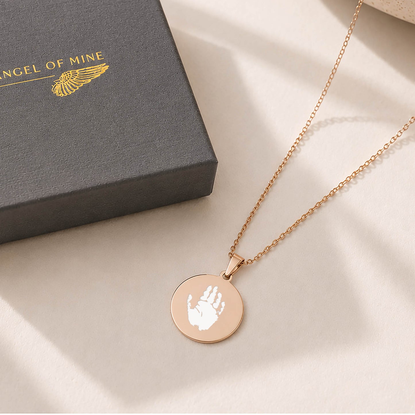 Baby's Actual Handprint Memorial Necklace with Name Engraving – Baby loss Gift