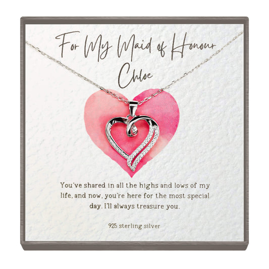 “Bond of a Lifetime” Personalised Sterling Silver Heart Pendant Necklace – For Your Maid of Honour
