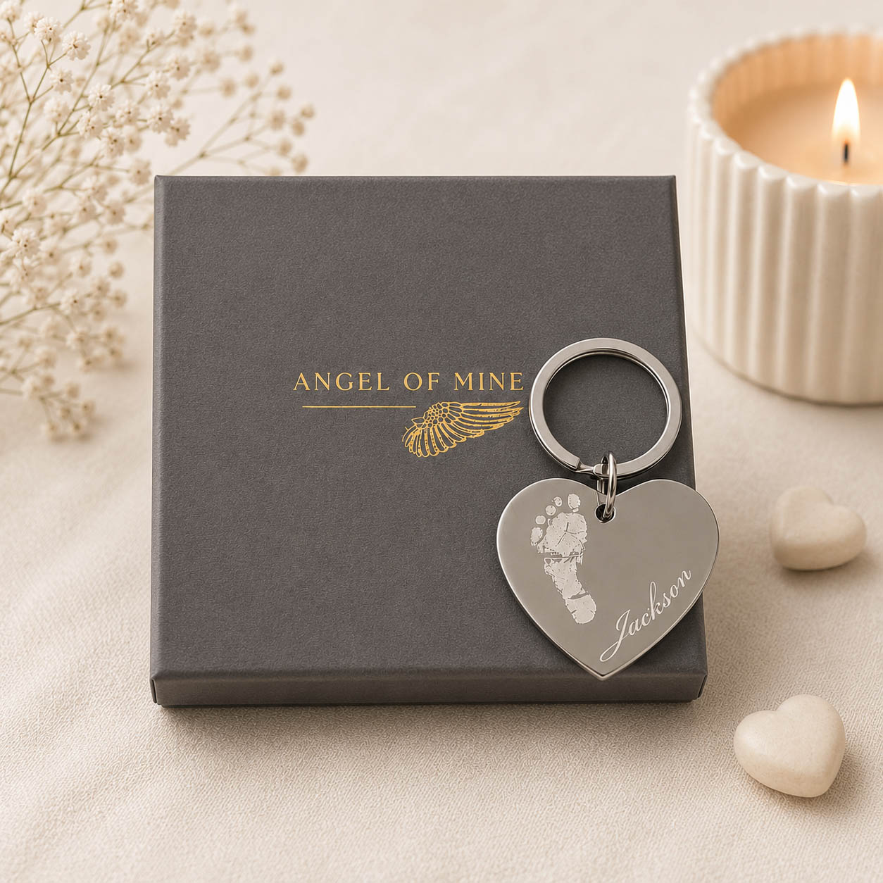 Personalised Real Baby Footprint Heart Keyring | Engraved from Your Actual Footprint