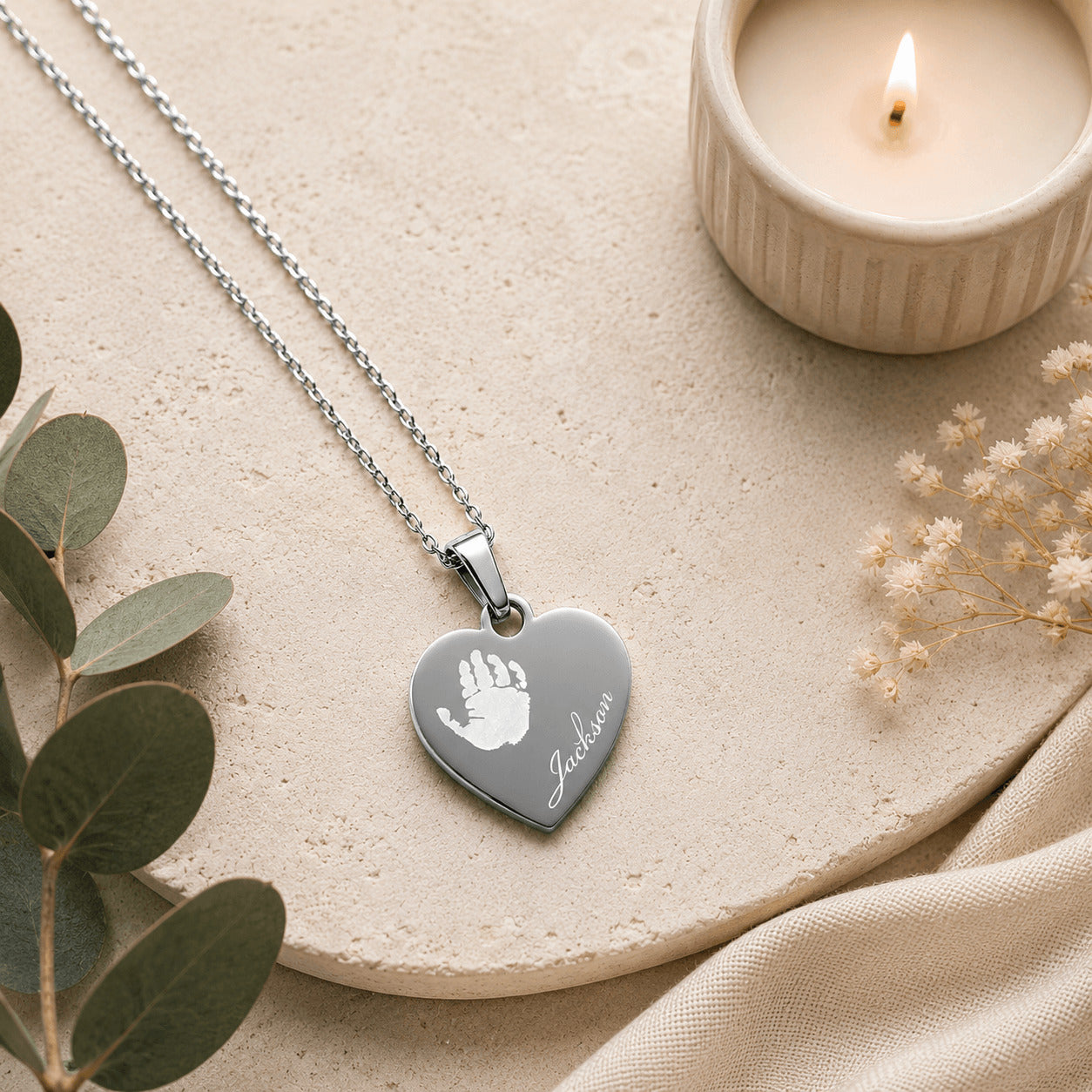 Personalised Baby Handprint Memorial Necklace – Actual Handprint Engraving
