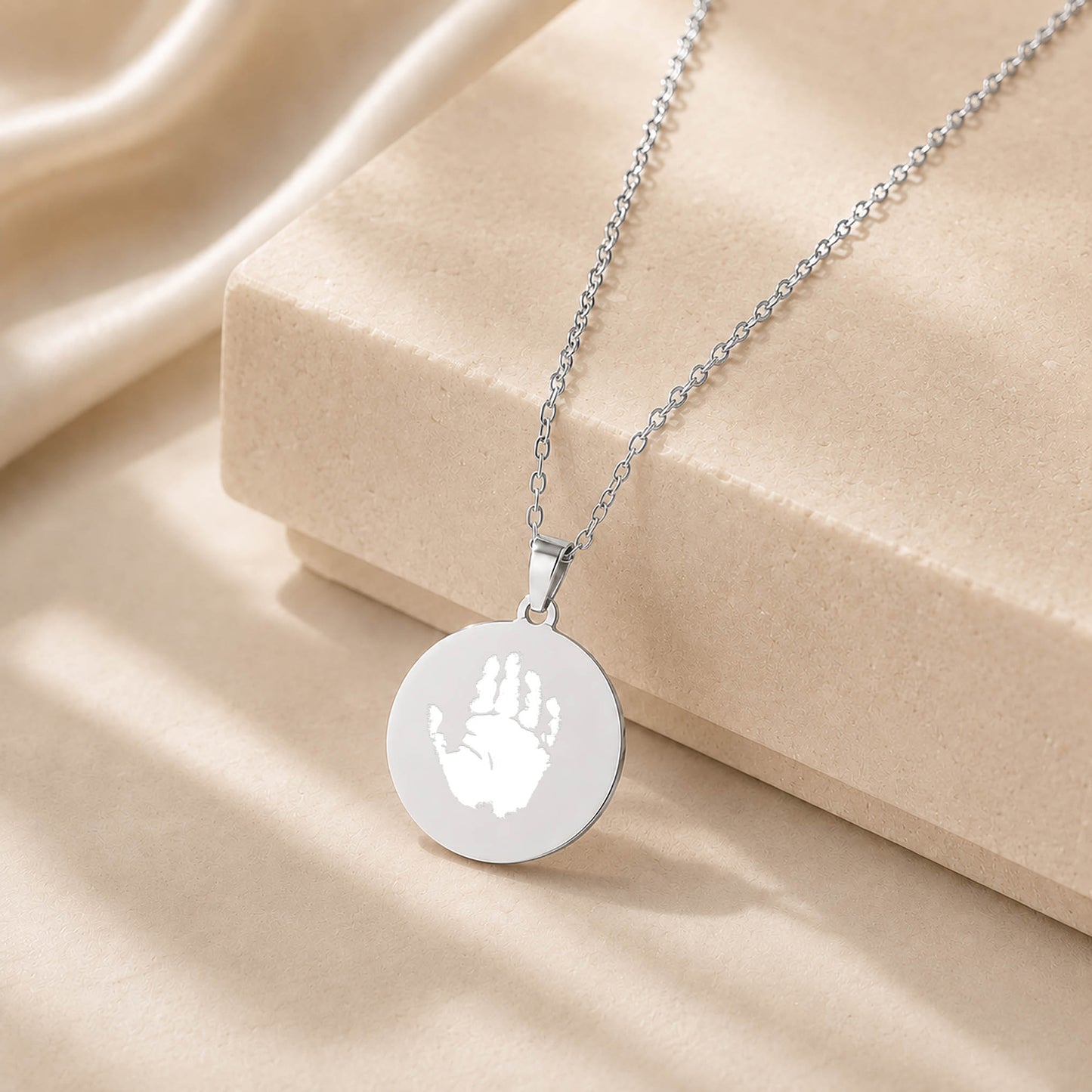 Baby's Actual Handprint Memorial Necklace with Name Engraving – Baby loss Gift