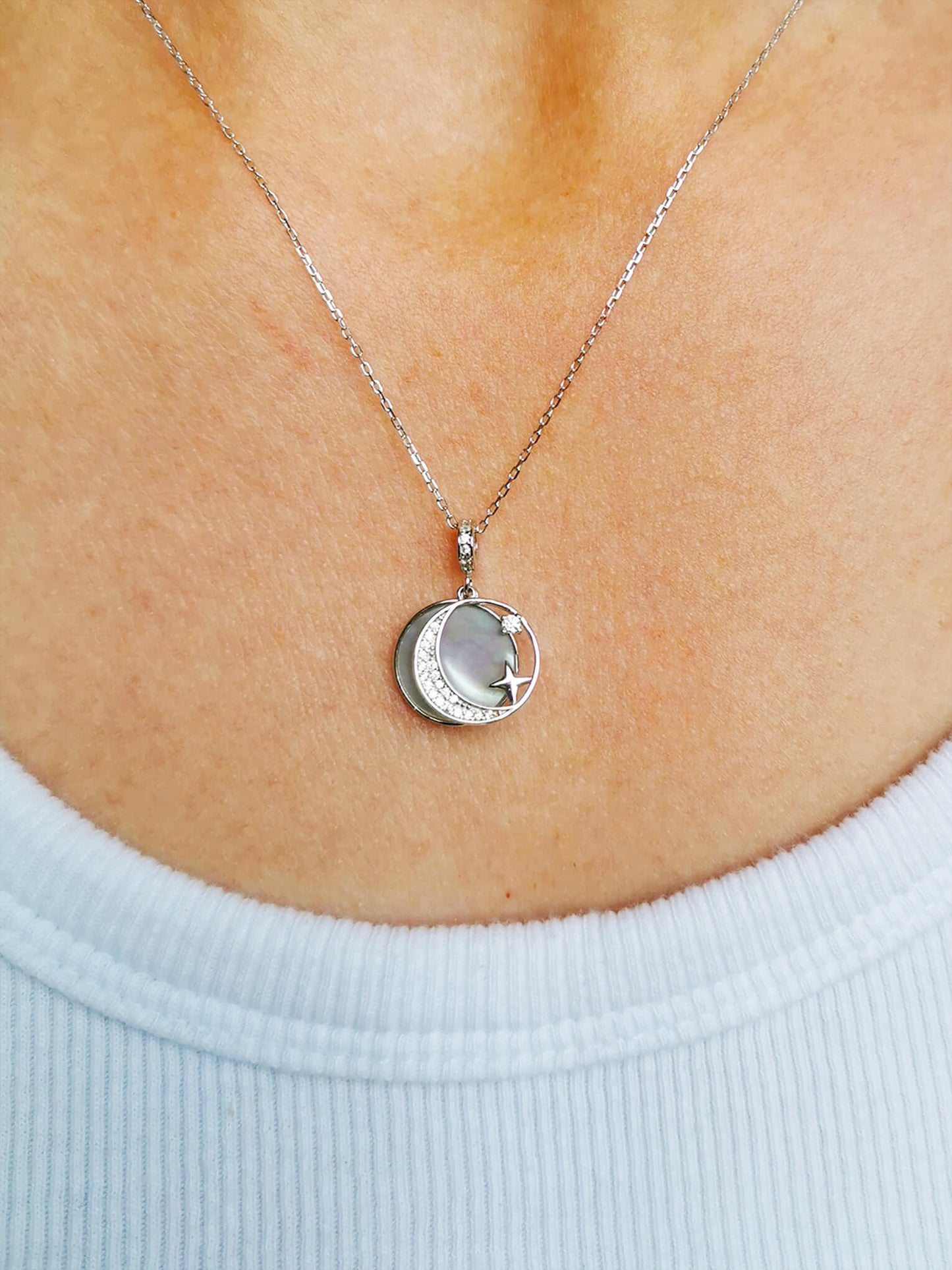"Celestial Path" Silver Moon & Star Necklace