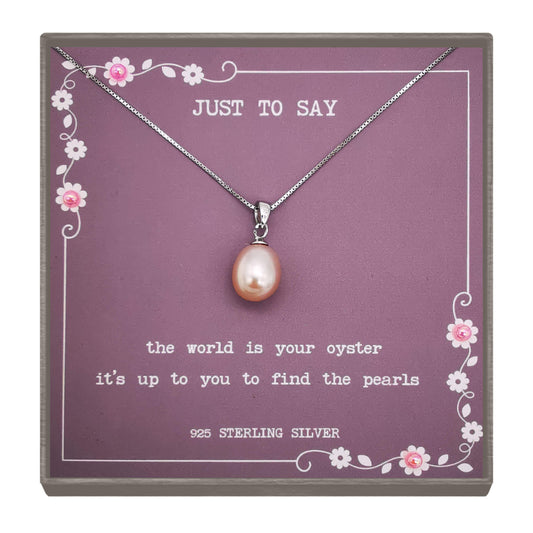 Sterling Silver Natural Pearl Necklace with Inspirational Quote – Motivational Gift for Loved Ones