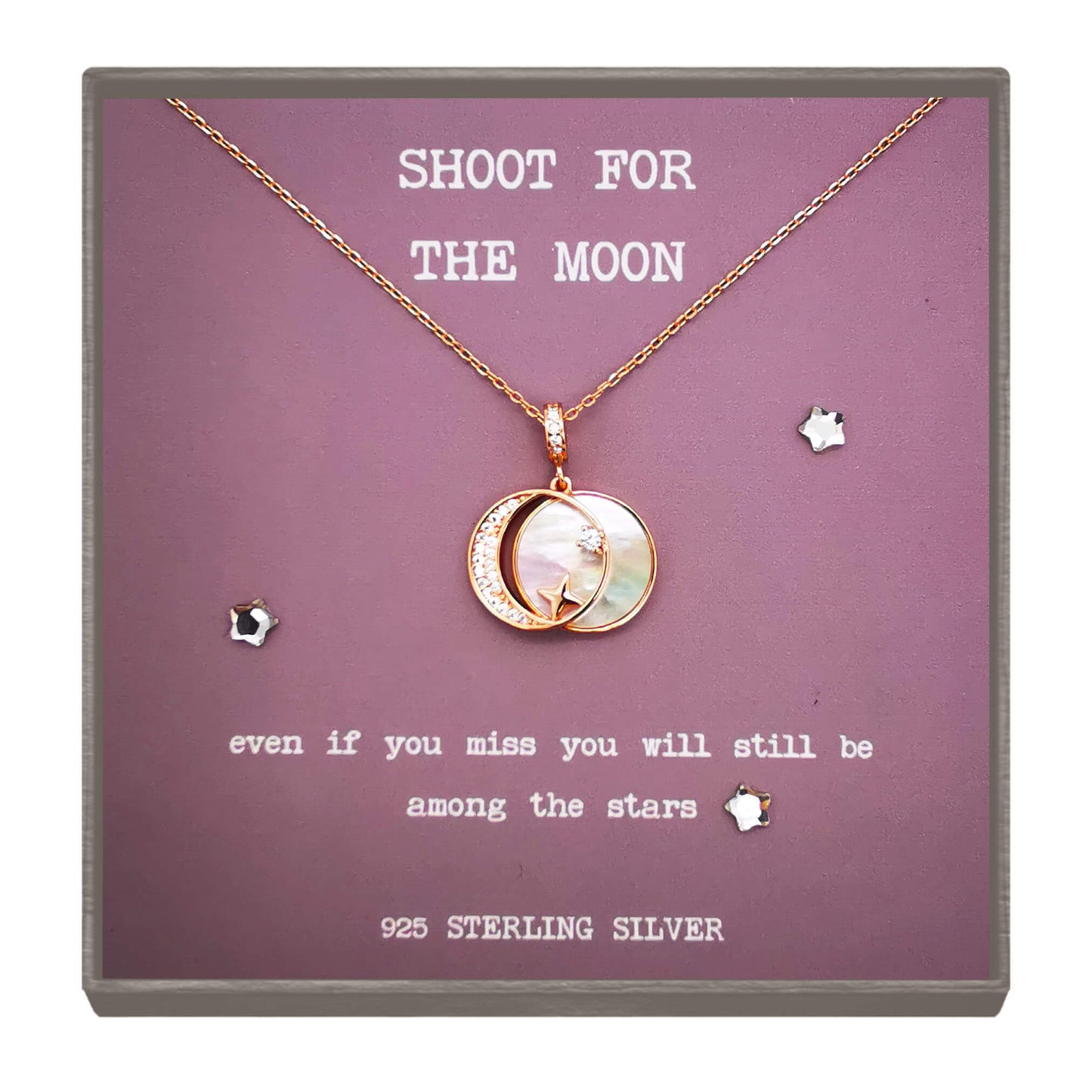 "Among the Stars" Rose Gold Moon & Star Pendant Necklace – Sterling Silver Motivational Gift for Dreams & Aspirations