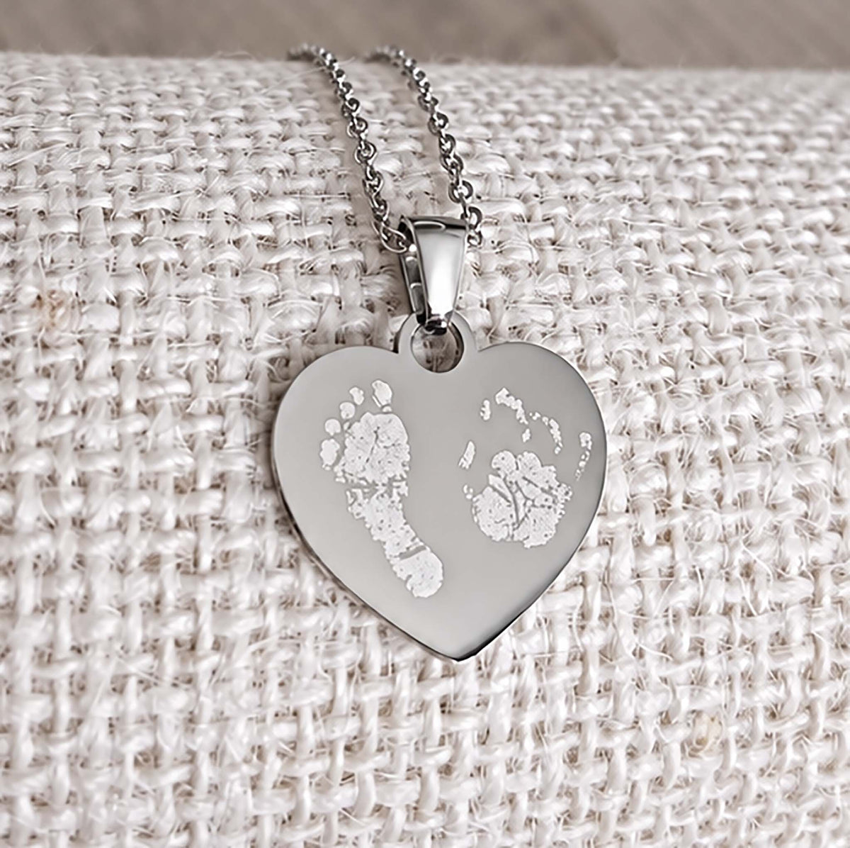 Personalised Baby Loss & Twin Loss Memorial Necklace – Double Footprint or Handprint Engraving